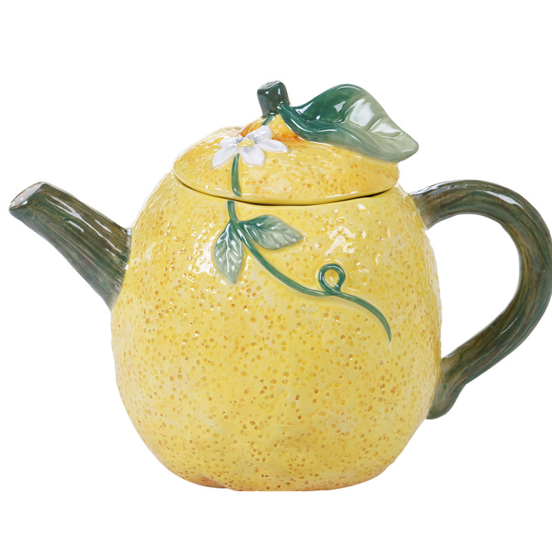 Citron 3-D Lemon Ceramic Teapot, 24 oz, Vibrant Yellow