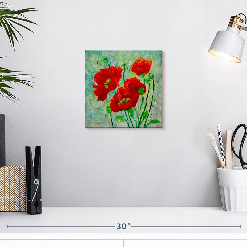 Harnek Red Poppies Contemporary Style, 10" H x 10" W