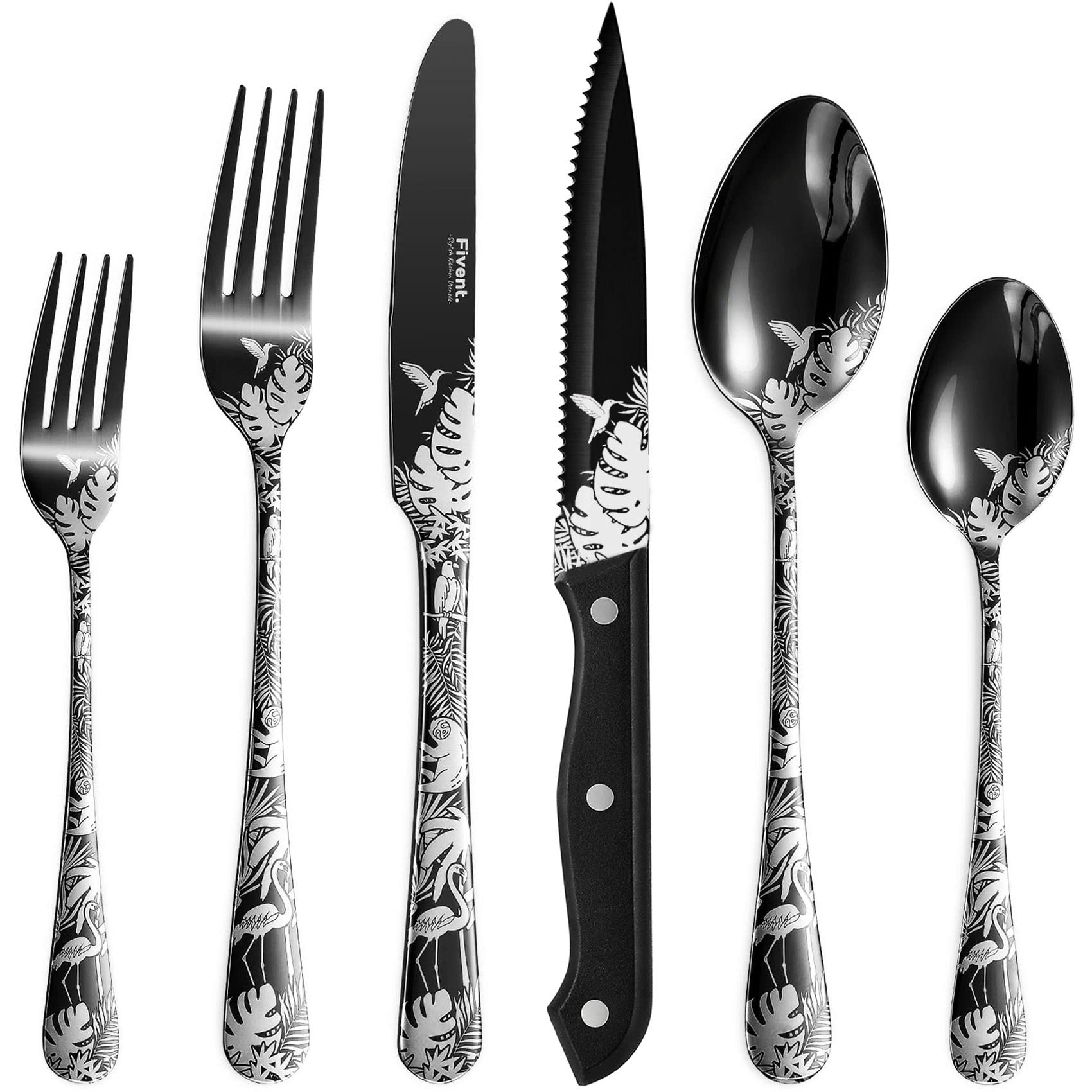24 Pcs Silverware Set with Steak Knives Service for 4,Stainless Steel  Flatware Set,Mirror Polished Cutlery Utensil Set,Home Kitchen Eating  Tableware