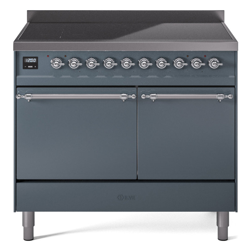 ILVE Nostalgie II Series 40 inch Induction Range with 6 Induction Elements (Solid Door), Blue Gray/Chrome