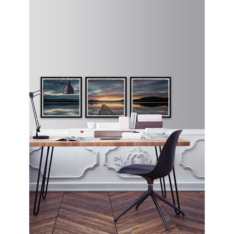 Chasser ce triptyque coucher de soleil, H 18 po x l 18 po