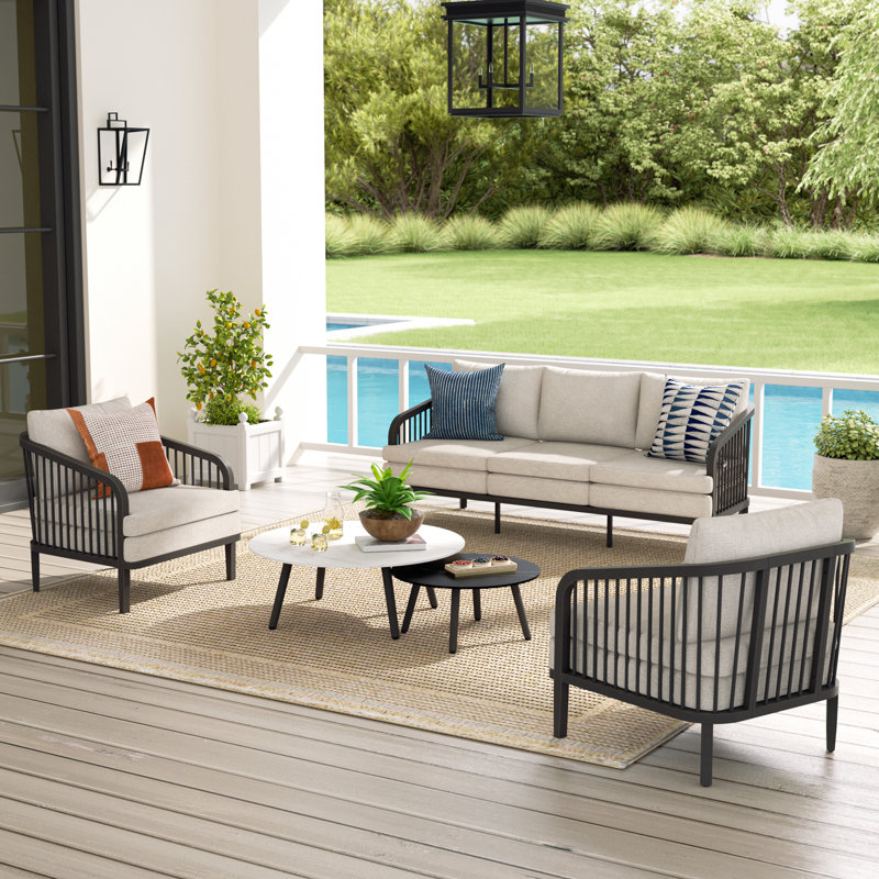 Asheville Patio Aluminum 5 Person Conversation Set With Sintered Stone Tables