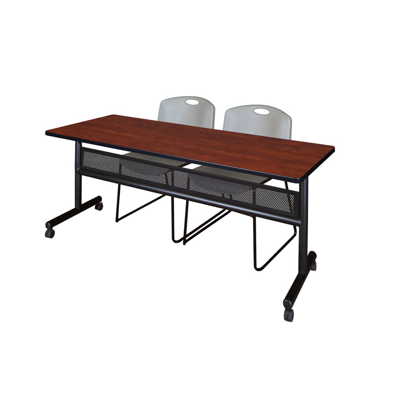 Table gigogne à rabat Nevjana, 2 chaises empilables Zeng, Cerisier, Bleu, H 29 po x L 84 po x l 24 po