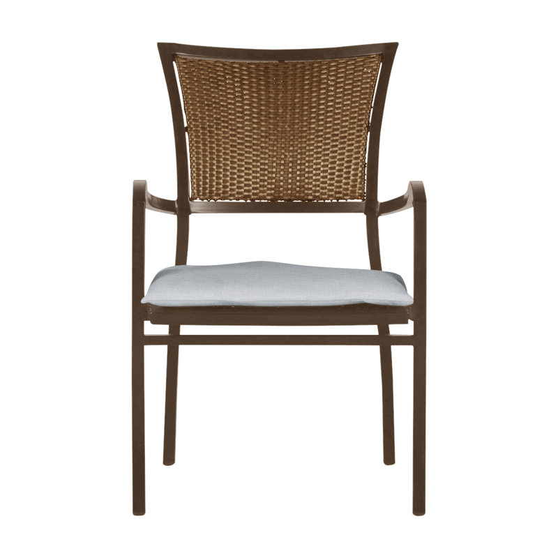 Fauteuil d'extérieur en résine tressée Aire N-Dura, Pas de soudure, Chêne / Raphia, Lin chambray
