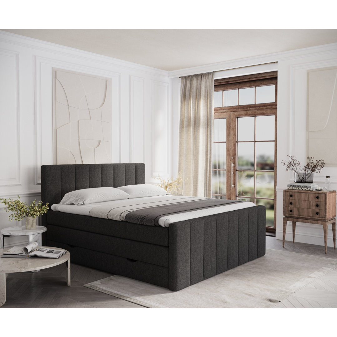 Echtes Boxspringbett Sorrento mit Zwei Matratzen, Topper und Bettkasten