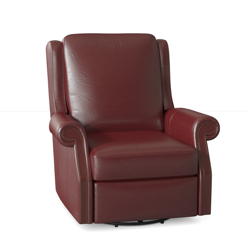 Barcelo Recliner, Corinthian Cherry Genuine Leather, Swivel Glider with Power Button, French Natural