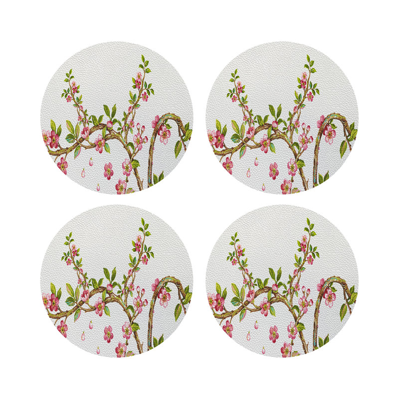 Sous-verres ronds en cuir cerisier rose, Rose