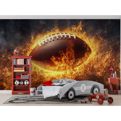 Murale de football américain - Papier peint sport flamboyant pour chambre de garçon et de caverne d'homme Vn879 (Peel-N-Stick) VN879