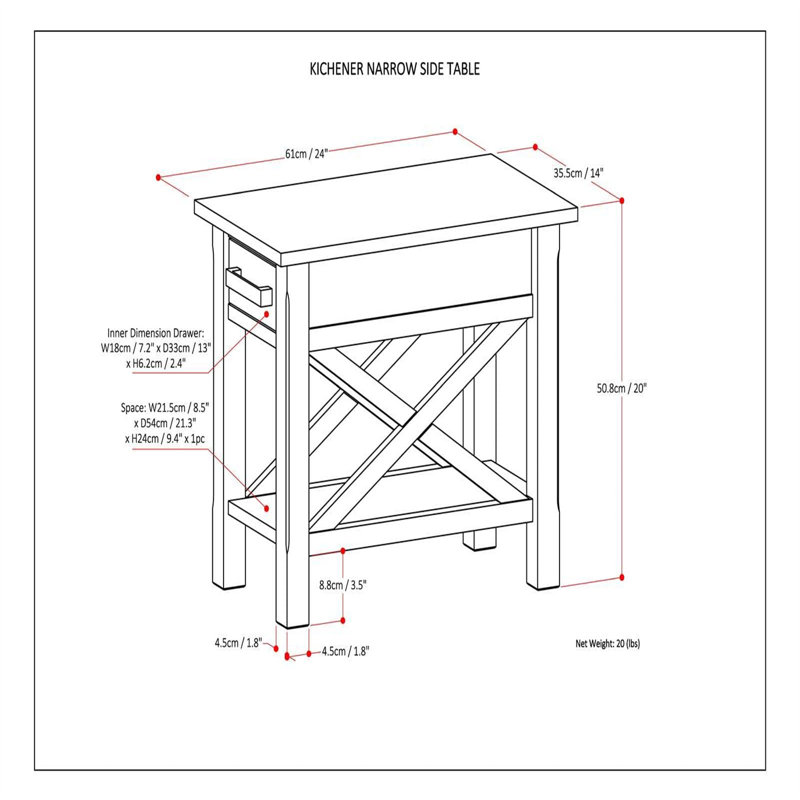 Farmhouse Gray Solid Wood Narrow End Table with Storage