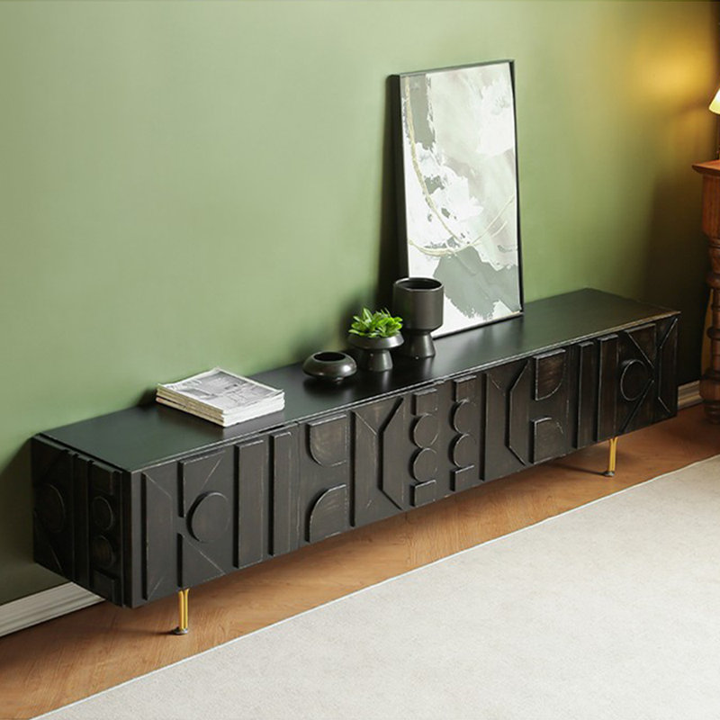 Meuble télé grande capacité en bois massif, L 78,74 po, Noir, noir, noir, noir