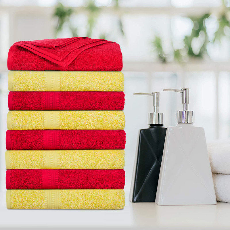 100% Cotton 600 GSM Bath Towels, Red/Yellow