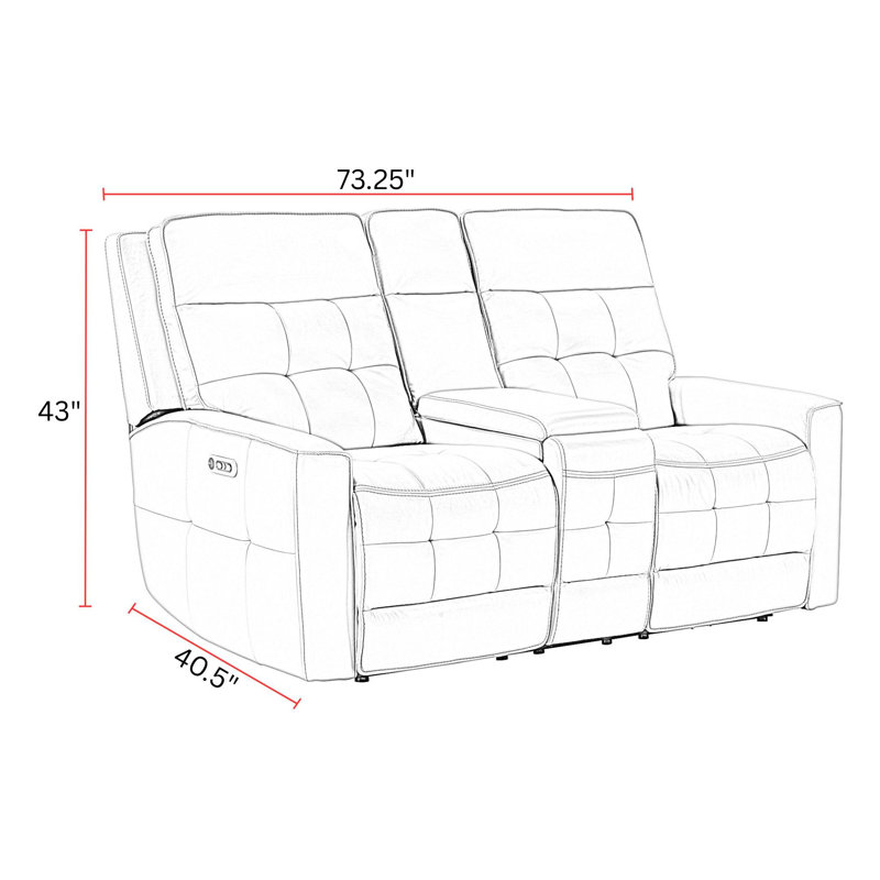 Alvern Power Reclining Zero Gravity Console Loveseat, Gray Genuine Leather