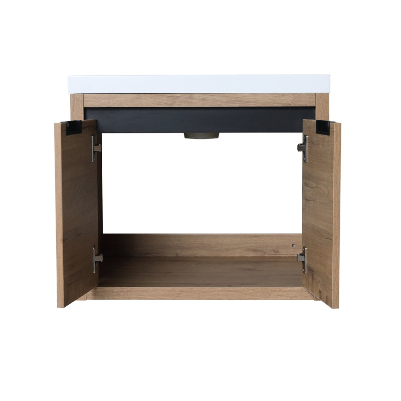 Bathroom Cabinet 24 Inch With Sink - Wall Mounted Soft Close Imitative Oak Design For Bathrooms, Oak