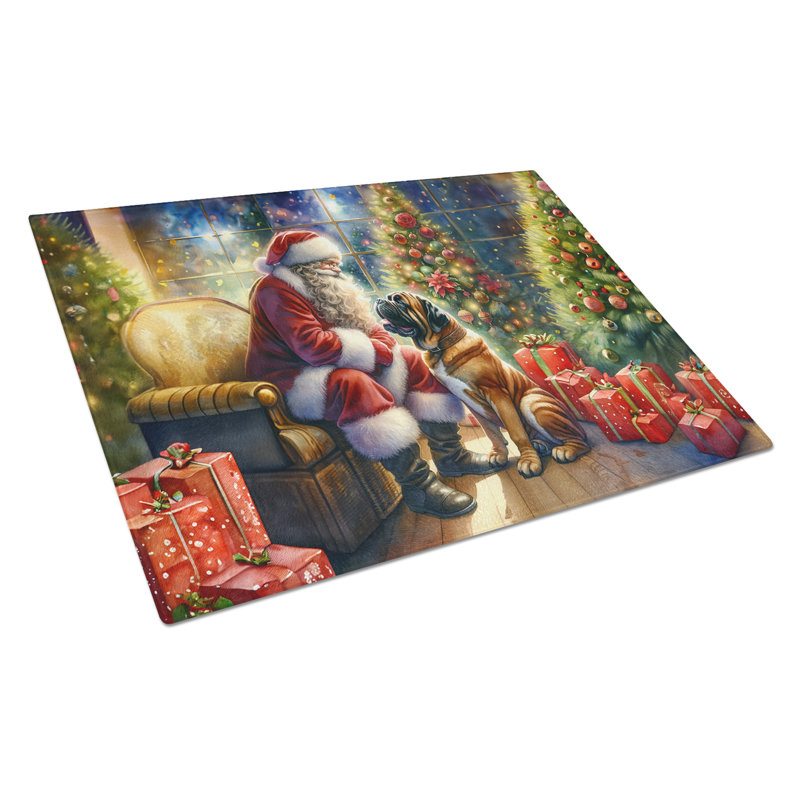 Planche à découper en verre Bullmastiff and Santa Claus