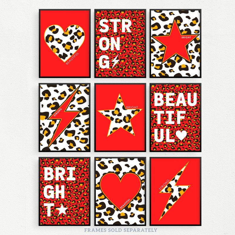 Leopard Pattern Heart Lightning Star Beautiful Bright Strong - 9 Piece No Frame Print Set, 29.7cm H x 21cm W x 0.4cm D