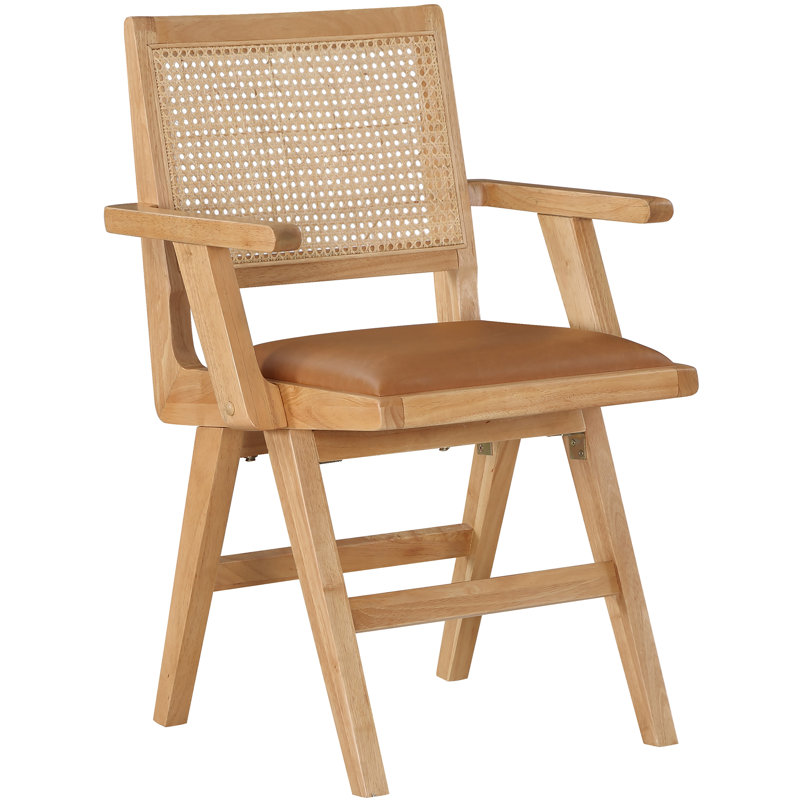 Chaise de salle à manger avec accoudoirs Abby, Cuir cognac végétalien, Naturel