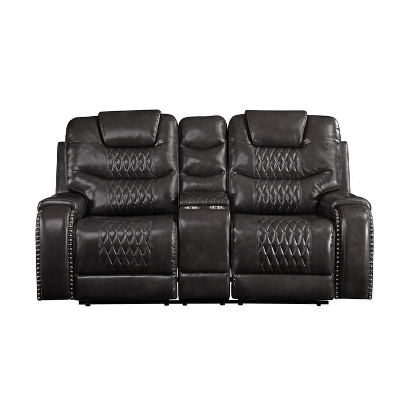 Causeuse inclinable en cuir synthétique Braylon Magnetite avec porte-gobelet