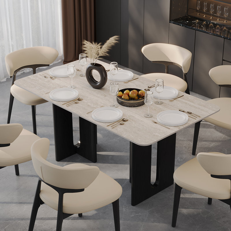 55.12" Modern Rectangular Dining Table for 4-6,Contemporary Sintered Stone Dining Table with Solid Wood Base, Rectangular Kitchen & Dining Room Table