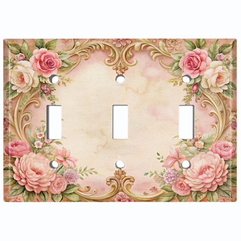 Couvercle de plaque d'interrupteur en métal; Bascule 3 bandes US standard - cadre rose rétro, Triple # 3