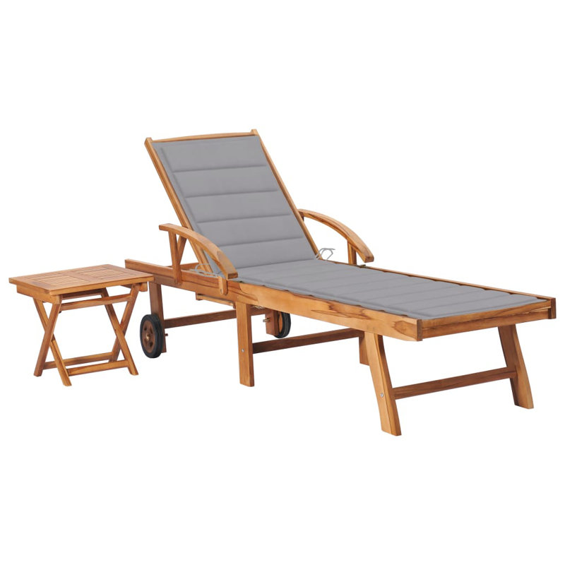 Chaise longue simple en teck avec coussins 78 po Doucet, 2, Vert