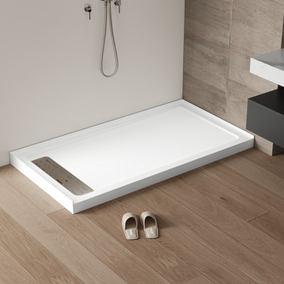 60" x 32" White Shower Base with Drain Assembly and Drain Cover Included, Non-slip Shower Pan,Left Drain Location