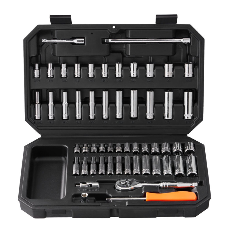 Ensemble 54 pièces de douilles 1/4 po, trousse à outils en acier au chrome vanadium de qualité supérieure avec cliquet, douilles profondes et standard (SAE / métrique), étui de rangement organisé