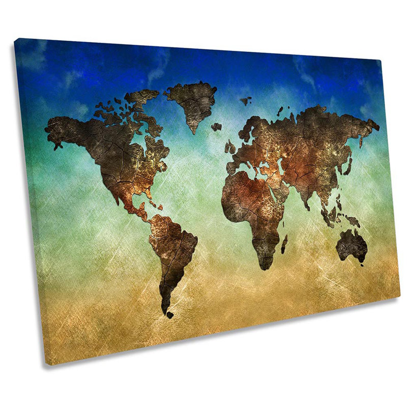 World Map Modern - Wrapped Canvas Print, 30.5cm H x 45.7cm W x 2cm D