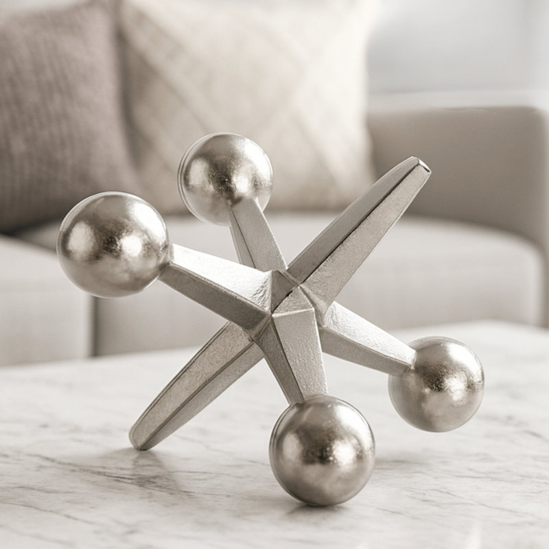 Abstract Geometric Aluminum Sculpture, Silver, 5'' H x 7'' W x 5'' D
