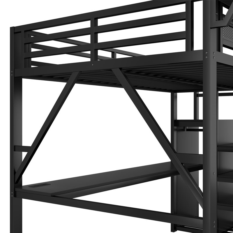 Grand lit mezzanine en métal peu encombrant avec bureau et lumières à DEL pour les maisons modernes