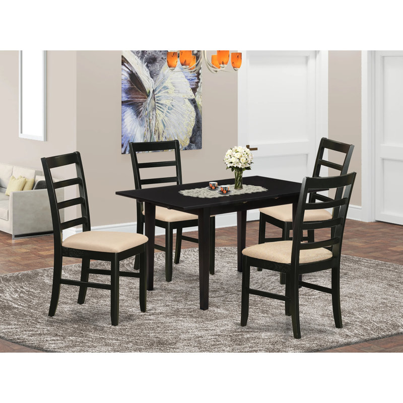 Ensemble de mobilier de salle à manger 5 pièces comprenant une table de cuisine rectangulaire avec rallonge papillon et 4 chaises en tissu de lin, noir