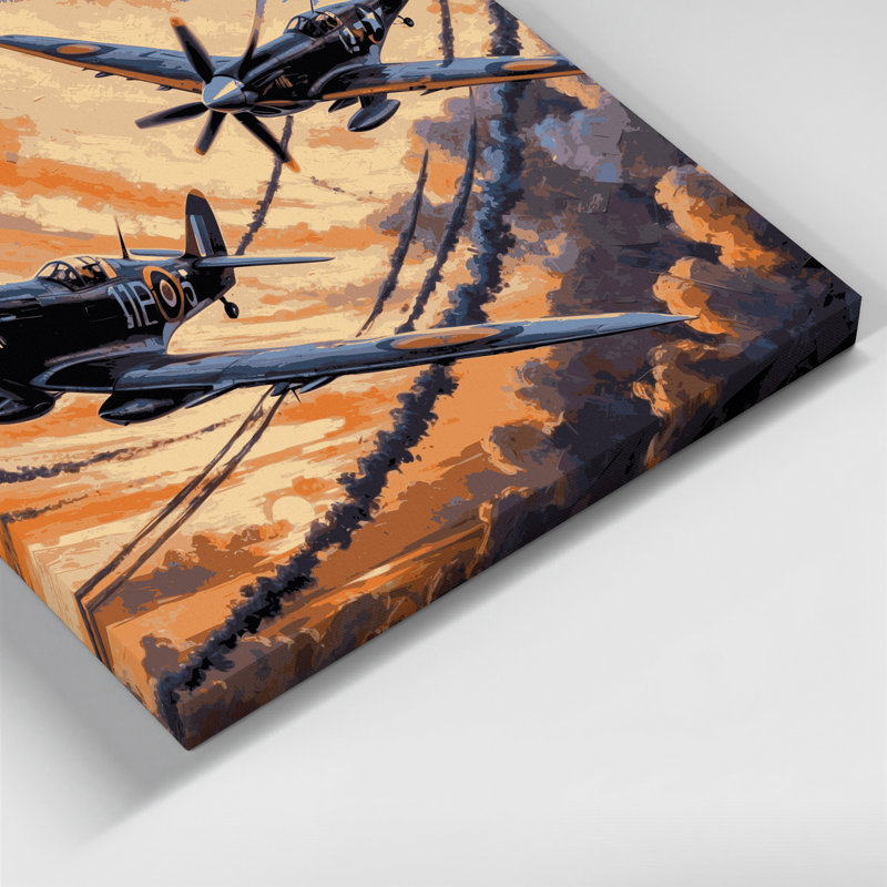 Art sur toile brun, Transport, avions de chasse de la Seconde Guerre mondiale, H 11 po x l 14 po