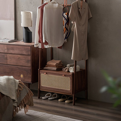 MortiseTenon Coat Rack with Rattan Drawer