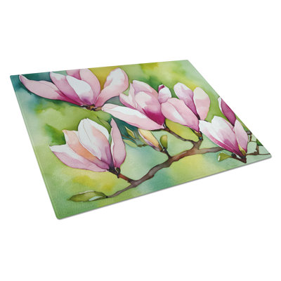 Mississippi Magnolia in Watercolor Glass Cutting Board Large