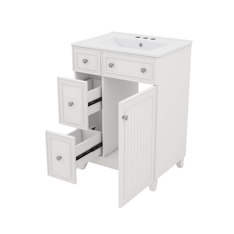 Meuble-lavabo de 24 pouces avec lavabo en céramique, Blanc / nickel brossé