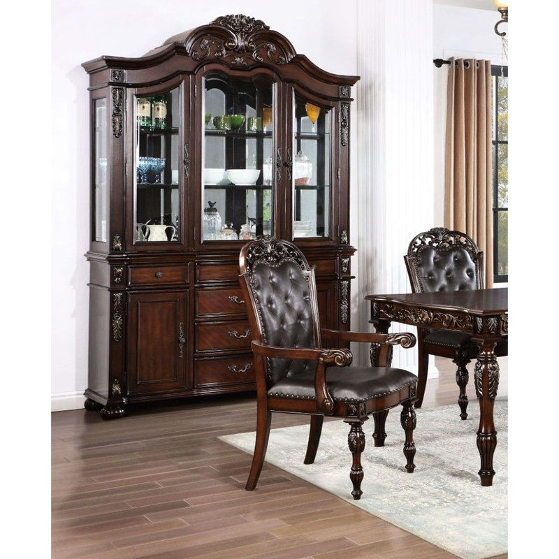 Fauteuil traditionnel 2 pièces pour salle à manger, bois massif brun