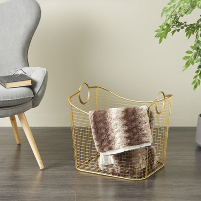 Panier de rangement en métal avec poignées en anneau