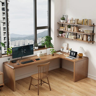 Bureau en coin en L en bois massif
