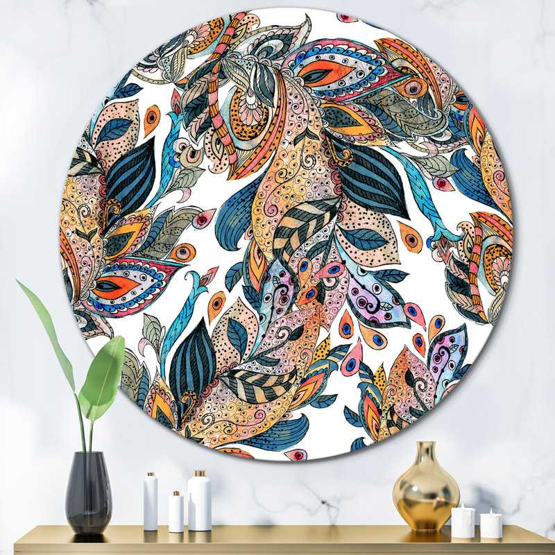 Boho Lucious Floras en orange et vert - art mural moderne en métal, H 11 po x l 11 po