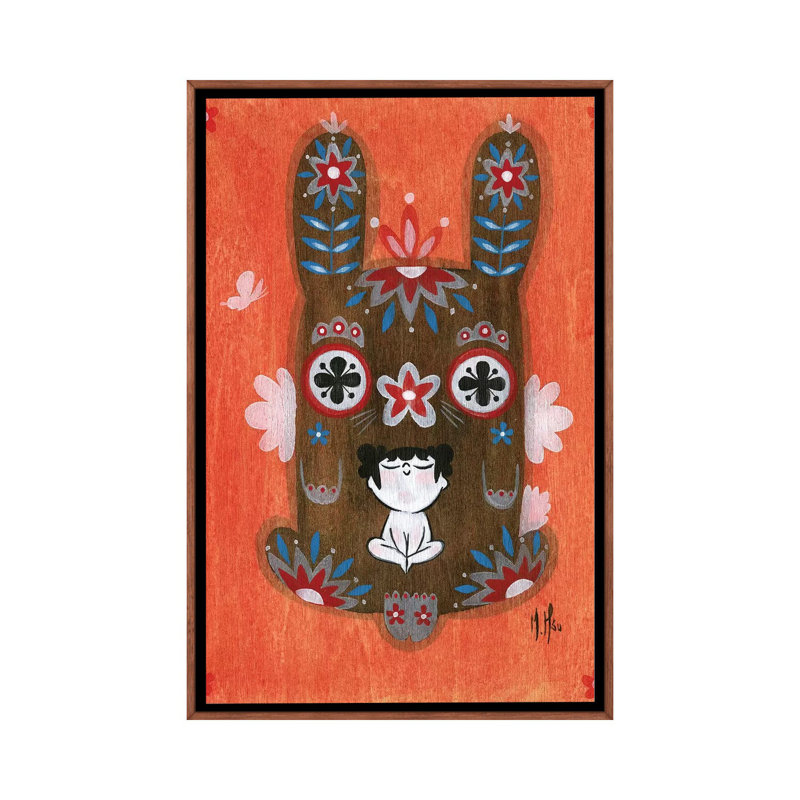 Folk Blessings - Bunny by Martin Hsu - Painting on Canvas, Classic Brown Wood Framed, 152.5 cm H x 101.5 cm W
