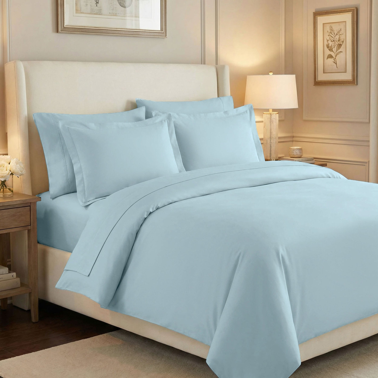 Edmont Egyptian Cotton Duvet Cover Set, Full / Queen, Light Blue