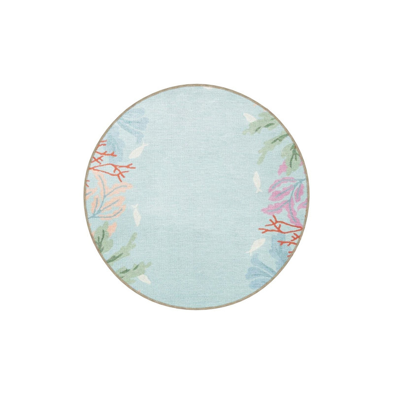 Creative Modern Decorative Carpet With Light Blue Theme, Underwater Fish And Plant Patterns, Round 4'