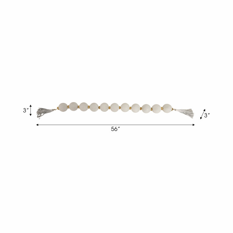 Decorative Glass Beads with Metal Accent and Leather Tassel for Home Decor - Elegant Garland for Table, Shelf, and Living Room Decoration - Ivory