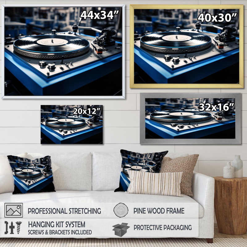 Disques vinyles nostalgie sur toile, Cadre doré à une seule photo, H 34 po x l 44 po x P 1,5 po