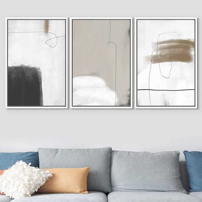 " Grunge Watercolor Paint Stroke " 3 - Pieces, 36" H x 72" W x 1.5" D, White Framed