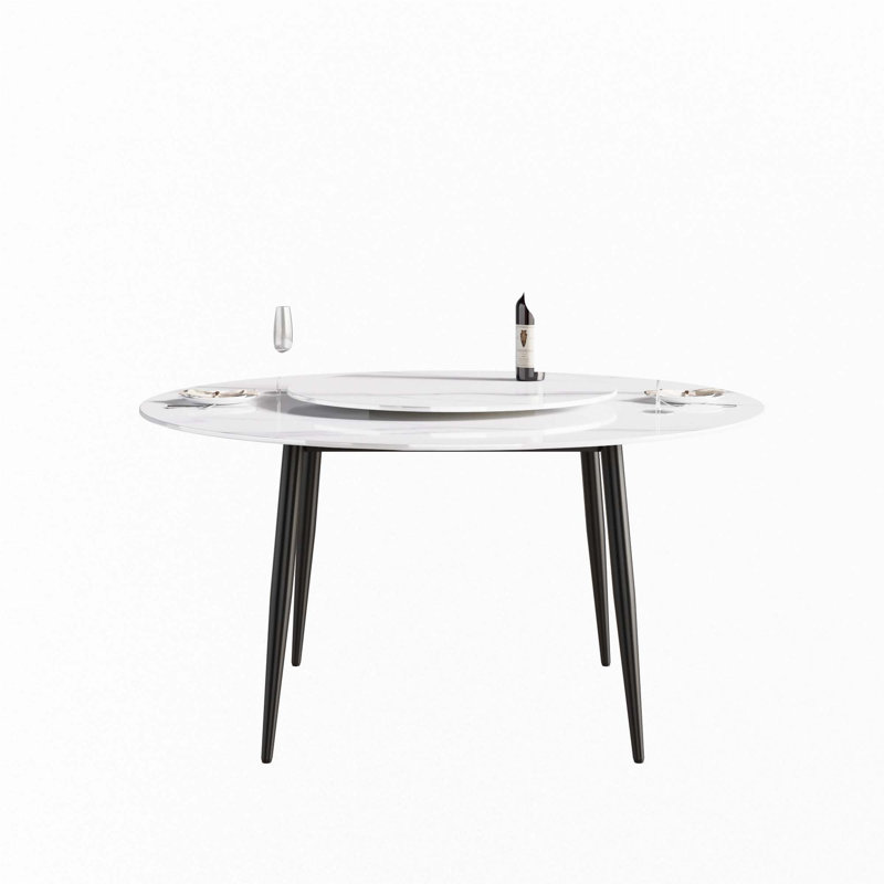 Table de salle à manger 59,05 "en pierre artificielle avec plateau tournant (table seulement), Blanc, Noir, noir, noir, noir