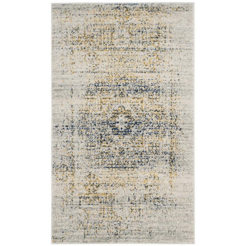 Tapis oriental ivoire / bleu Watsonville, Rectangle 3 pi x 5 pi