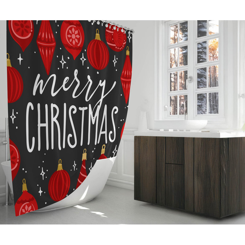 Rideau de douche ultramince Ornaments Merry Christmas, Gris anthracite