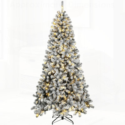 Pre-Lit Flocked Northern Pine Artificial Christmas Tree, Natural Curved Branch Tips with Integrated LED Lights for Indoor Holiday Decor