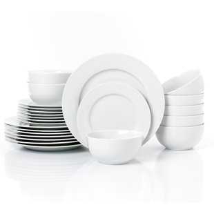 Waterside 24pc White Rim Porcelain Dinner Set