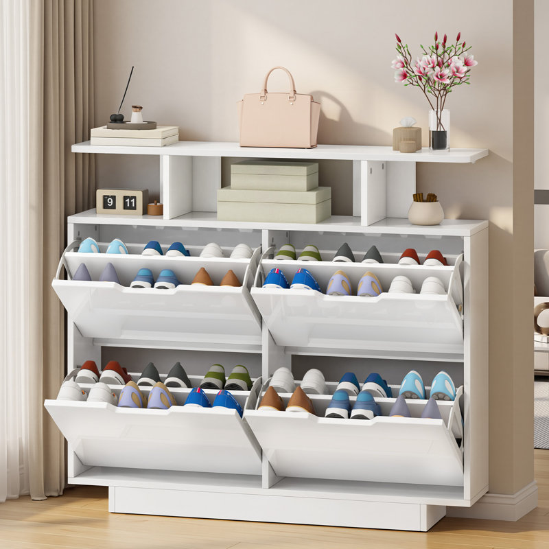 24 Pair Flip Down Shoe Storage, White
